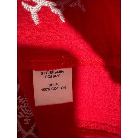 Skies are Blue Cotton Embroidered On or Off Shoulder Mini Dress Red Small - Picture 4 of 4